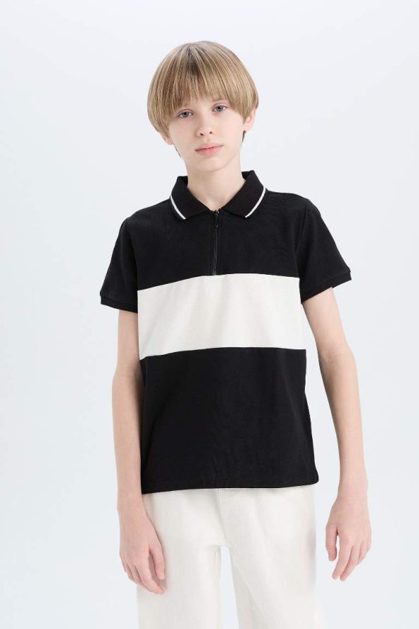 Boys' Color Block Polo Collar Short Sleeve T-Shirt