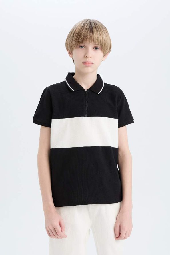 Boys' Color Block Polo Collar Short Sleeve T-Shirt