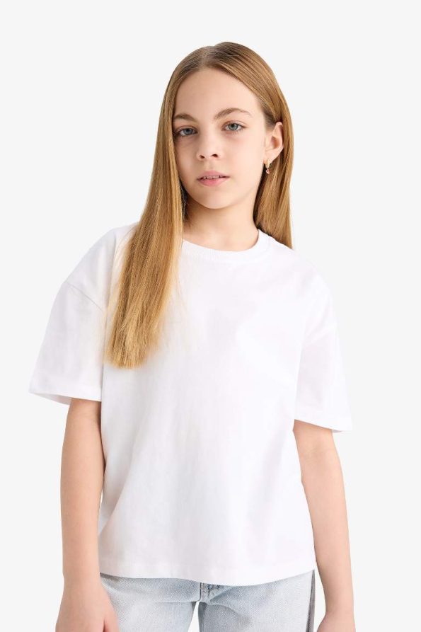 Girls' Relax Fit Crew Neck Basic Short Sleeve T-Shirt 2-Pack