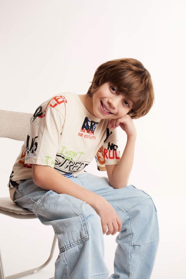 Boys' Printed Short Sleeve Crew Neck T-Shirt