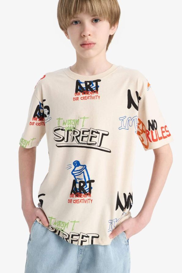 Boys' Printed Short Sleeve Crew Neck T-Shirt