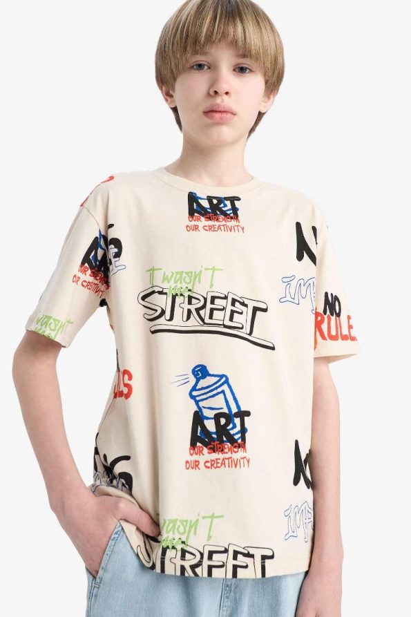 Boys' Printed Short Sleeve Crew Neck T-Shirt