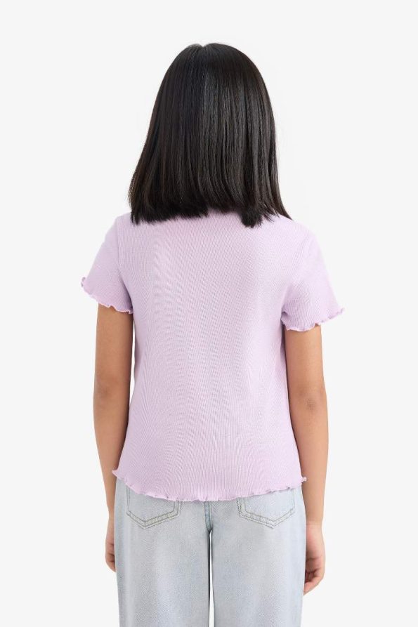 Girls' Slim Fit Short Sleeve Printed Ribbed T-Shirt
