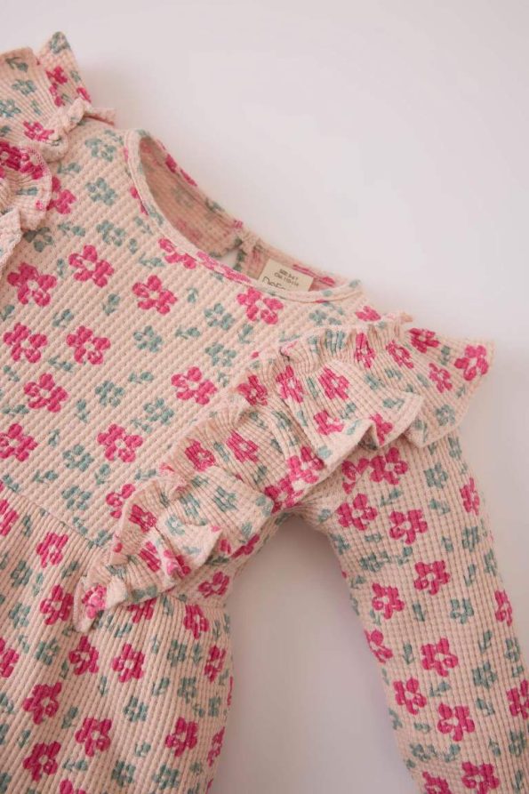 Girls' Floral Long Sleeve Waffle Dress