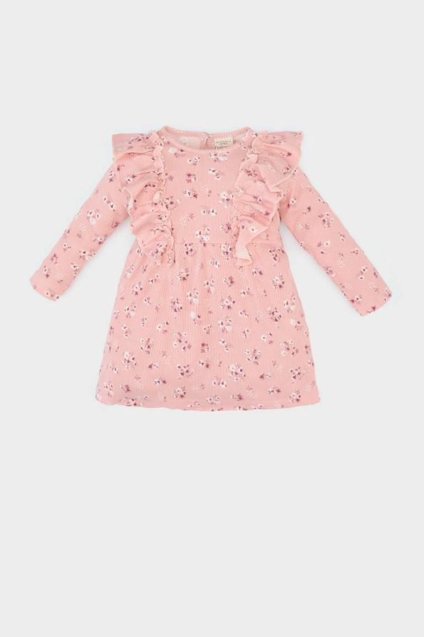 Girls' Floral Long Sleeve Waffle Dress