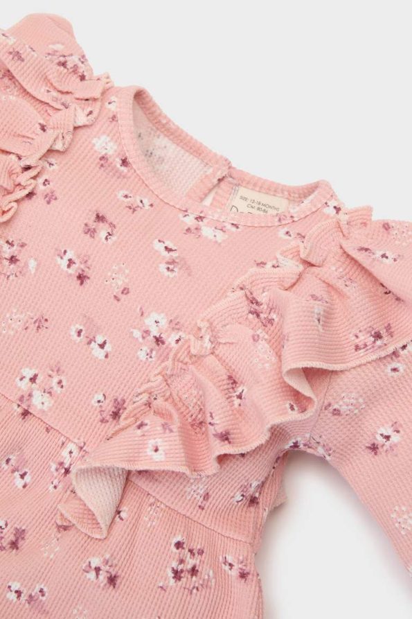 Girls' Floral Long Sleeve Waffle Dress