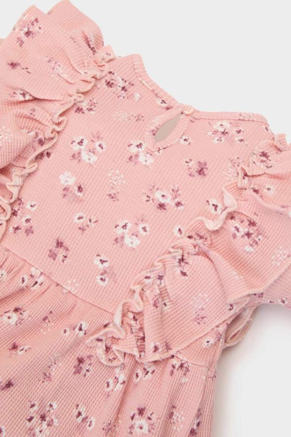 Girls' Floral Long Sleeve Waffle Dress