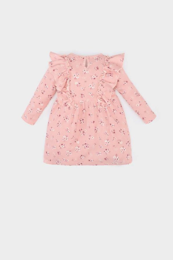 Girls' Floral Long Sleeve Waffle Dress