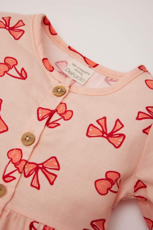 Girls' Long Sleeve Twill Dress with Bow Pattern