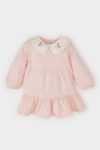 Girls' Long Sleeve Twill Dress with Flower Embroidery