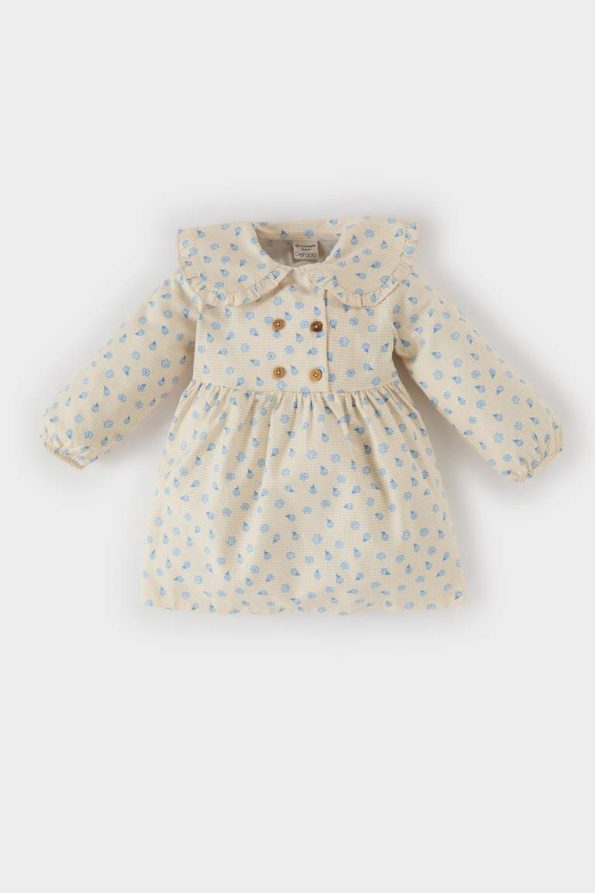Girls' Floral Long Sleeve Twill Dress