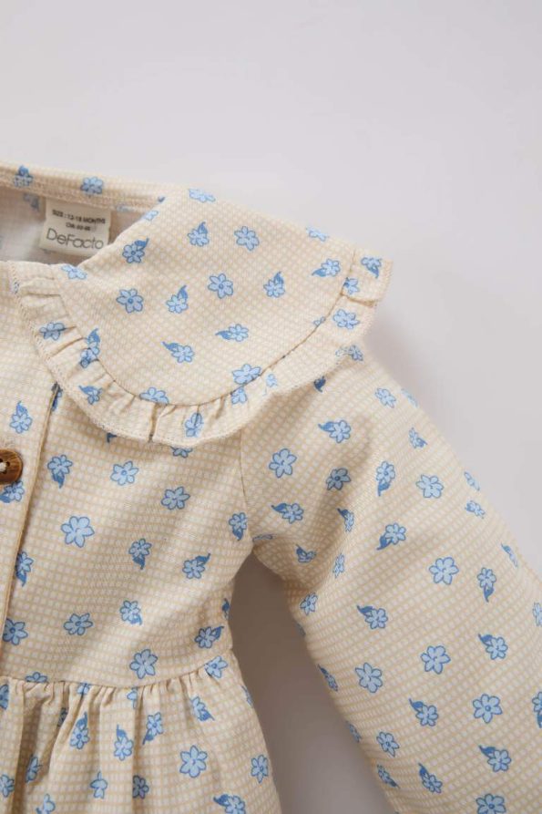 Girls' Floral Long Sleeve Twill Dress