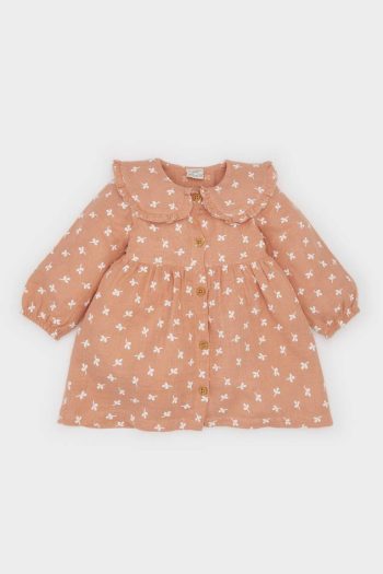 Girls' Floral Long Sleeve Muslin Dress