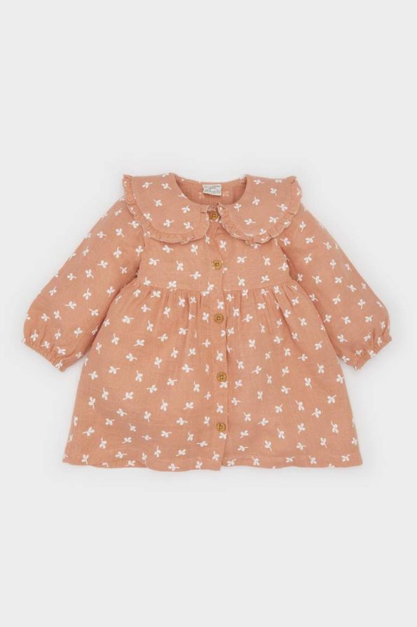 Girls' Floral Long Sleeve Muslin Dress