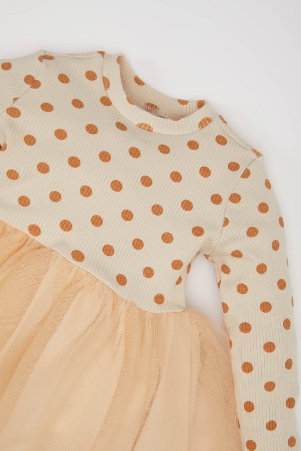 Girls' Floral Long Sleeve Tulle Dress