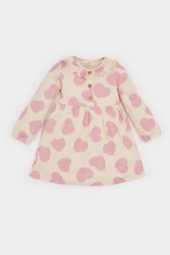 Girls' Long Sleeve Patterned Ribbed Dress