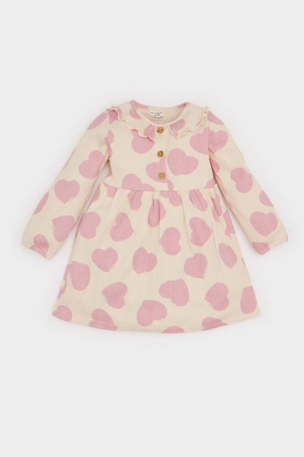 Girls' Long Sleeve Patterned Ribbed Dress