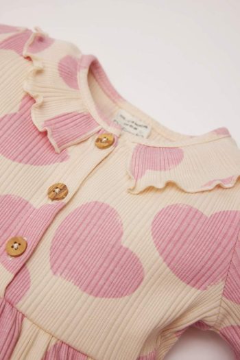 Girls' Long Sleeve Patterned Ribbed Dress