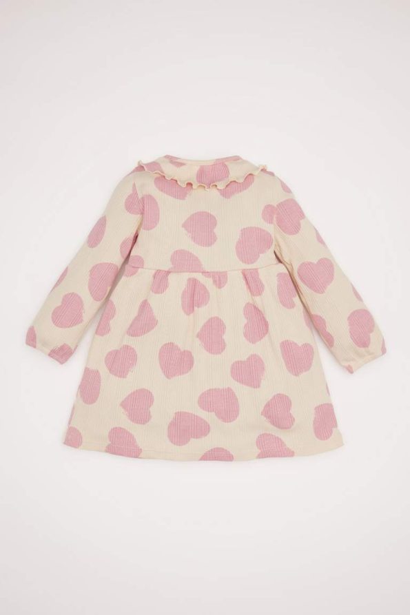 Girls' Long Sleeve Patterned Ribbed Dress