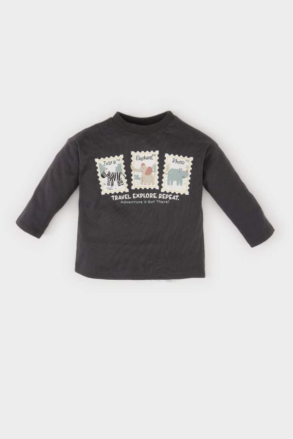 Boys' Long Sleeve Crew Neck Animal Print T-Shirt