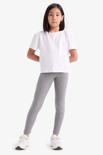 Girls' Ribbed Long Leggings