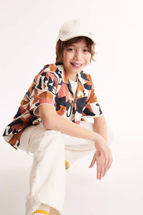 Boys' Oversized Patterned Short Sleeve Shirt