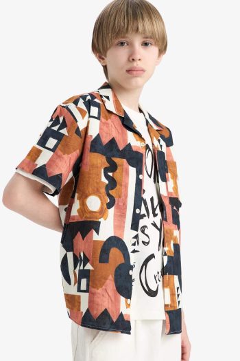 Boys' Oversized Patterned Short Sleeve Shirt