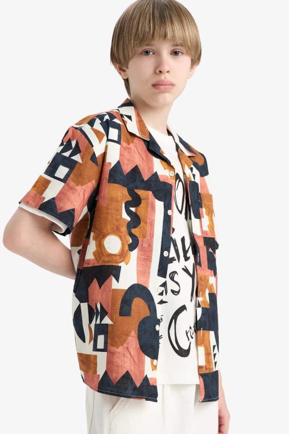 Boys' Oversized Patterned Short Sleeve Shirt