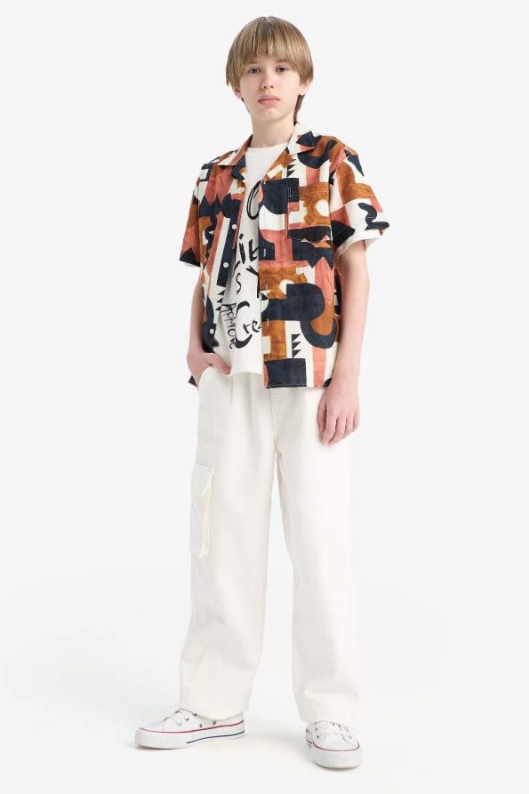 Boys' Oversized Patterned Short Sleeve Shirt