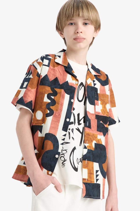 Boys' Oversized Patterned Short Sleeve Shirt