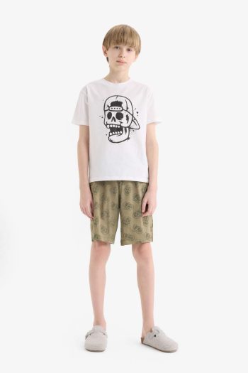 Boys' Printed Short Sleeve Pajama Set with Elastic Waist Shorts