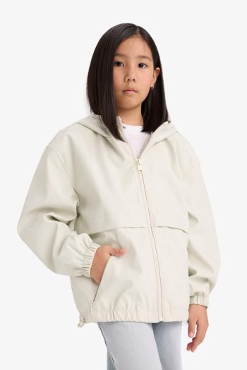 Girls' Waterproof Hooded Zip-Up Raincoat