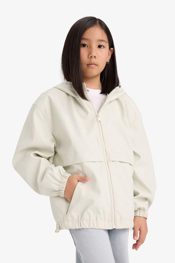 Girls' Waterproof Hooded Zip-Up Raincoat