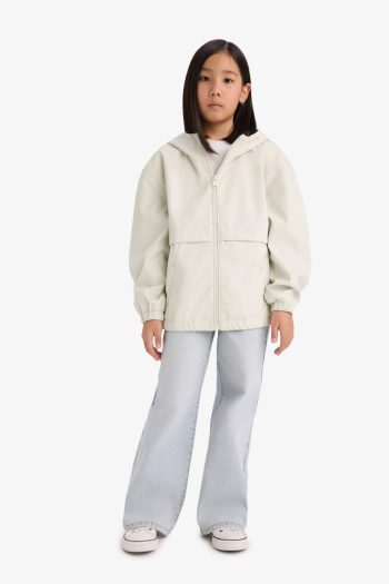 Girls' Waterproof Hooded Zip-Up Raincoat