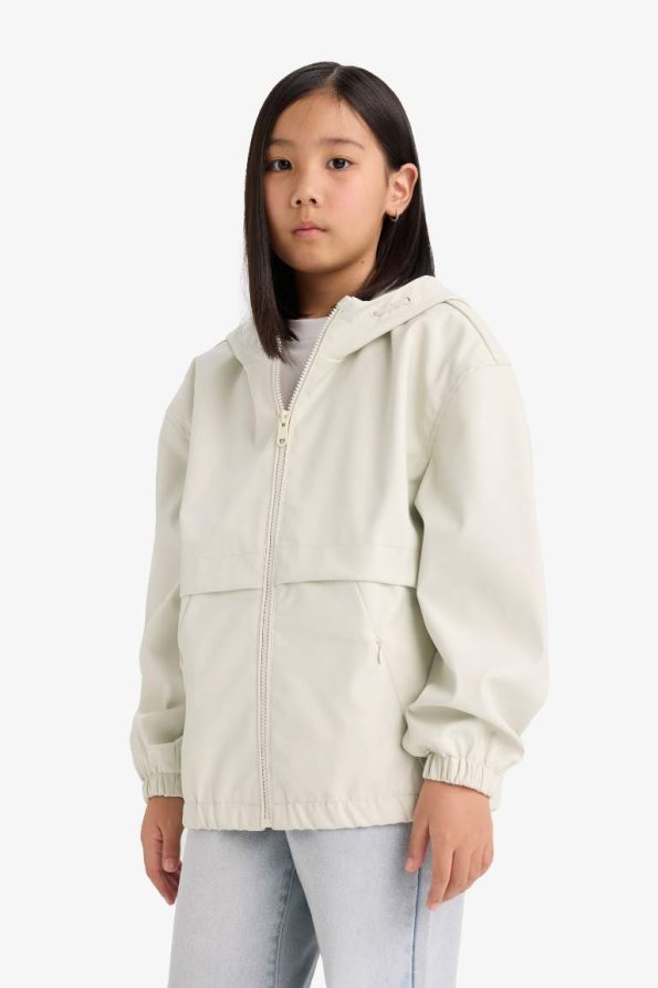 Girls' Waterproof Hooded Zip-Up Raincoat