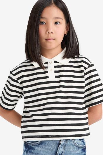 Girls' Relaxed Fit Striped Polo Short Sleeve T-Shirt