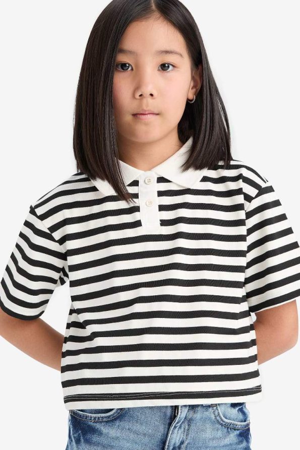 Girls' Relaxed Fit Striped Polo Short Sleeve T-Shirt