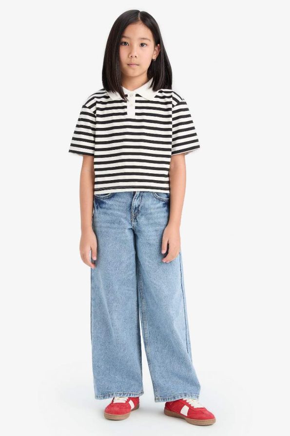 Girls' Relaxed Fit Striped Polo Short Sleeve T-Shirt
