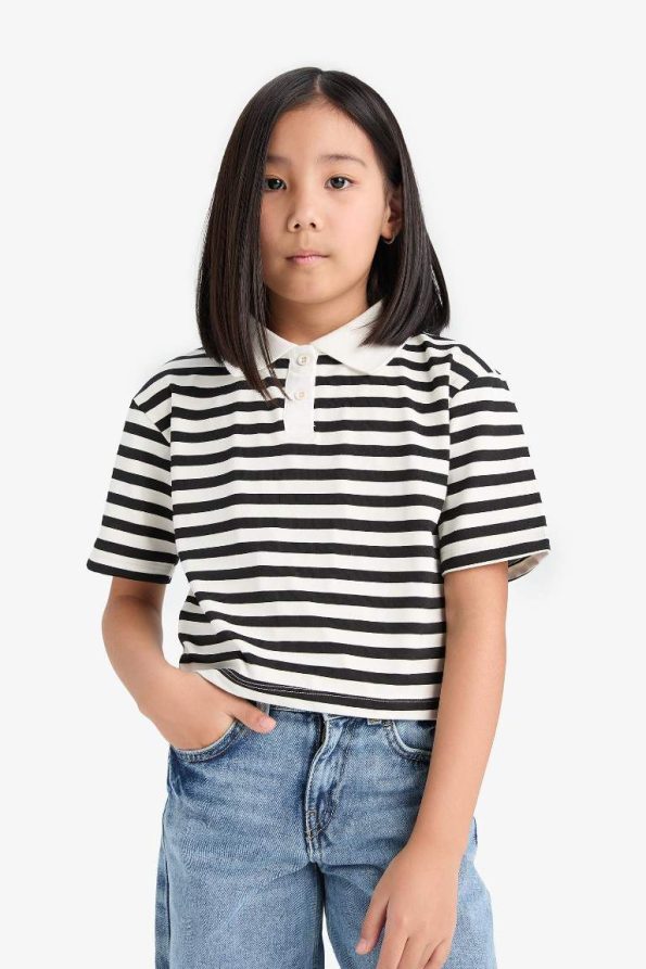 Girls' Relaxed Fit Striped Polo Short Sleeve T-Shirt