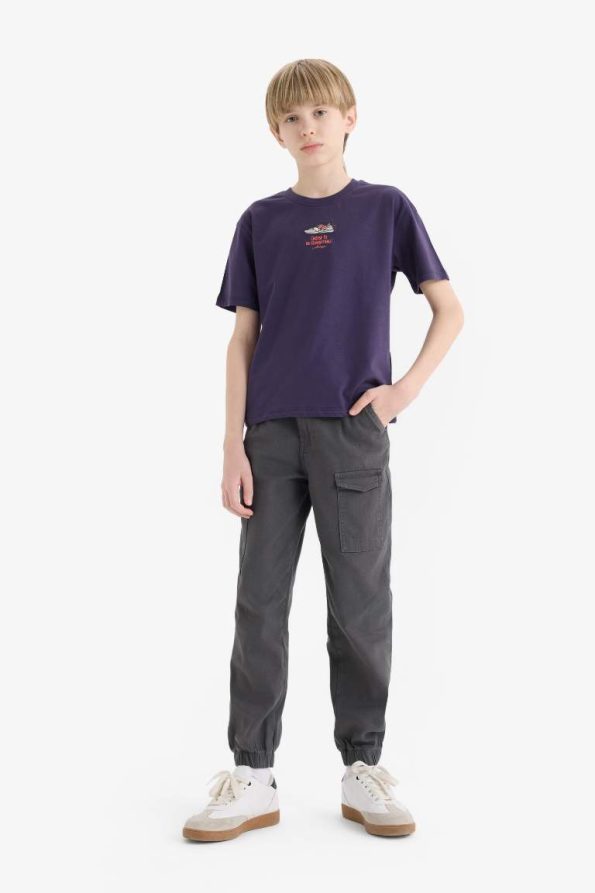 Boys' Short Sleeve Embroidered Bicycle Neck T-Shirt