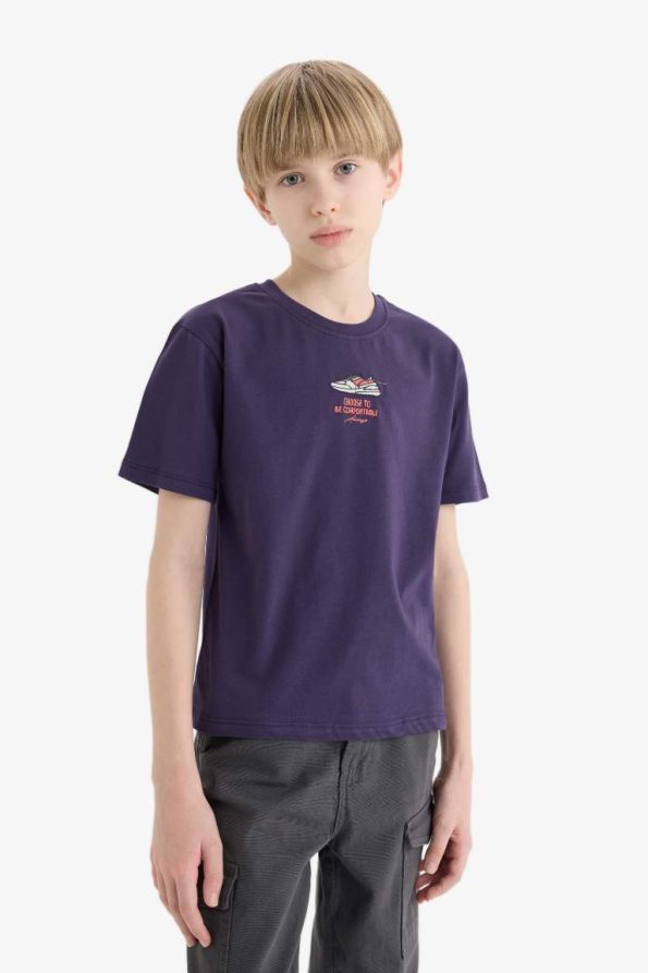 Boys' Short Sleeve Embroidered Bicycle Neck T-Shirt