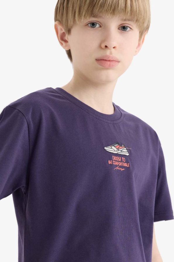 Boys' Short Sleeve Embroidered Bicycle Neck T-Shirt