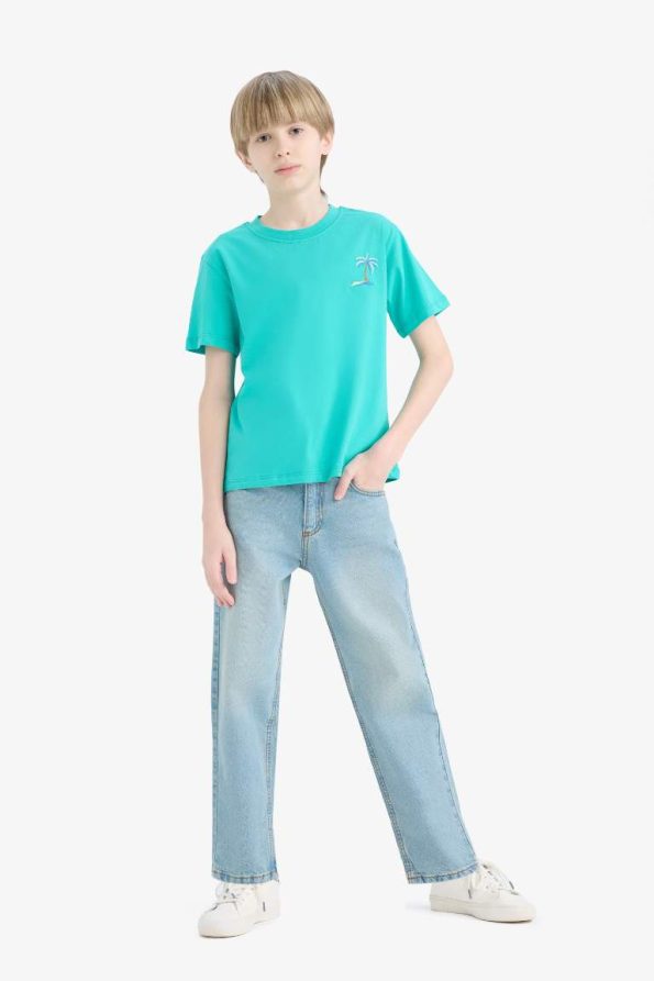 Boys' Embroidered Crew Neck Short Sleeve T-Shirt