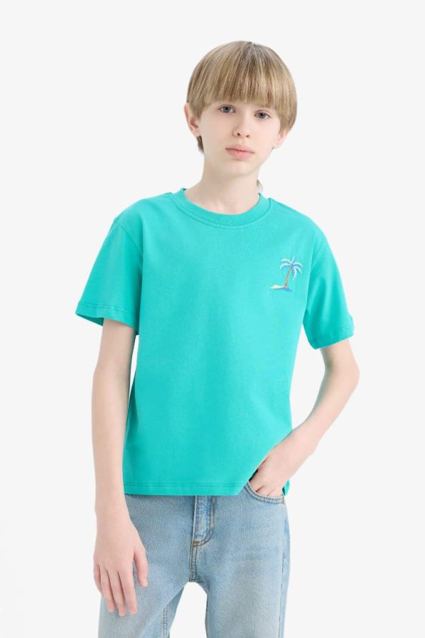 Boys' Embroidered Crew Neck Short Sleeve T-Shirt