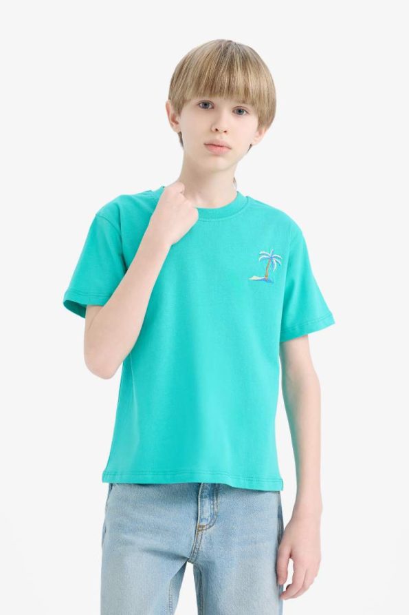 Boys' Embroidered Crew Neck Short Sleeve T-Shirt
