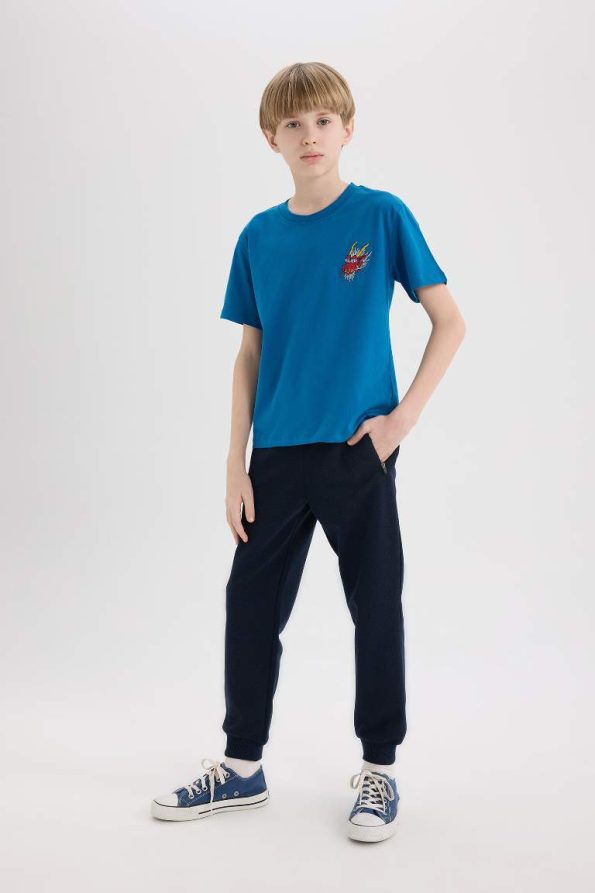 Boys' Short Sleeve Embroidered Crew Neck T-Shirt