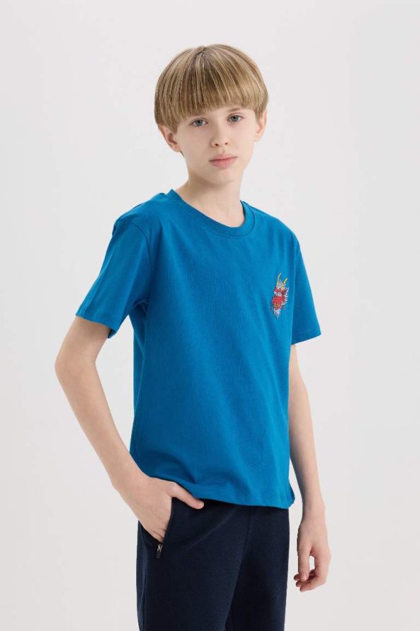 Boys' Short Sleeve Embroidered Crew Neck T-Shirt