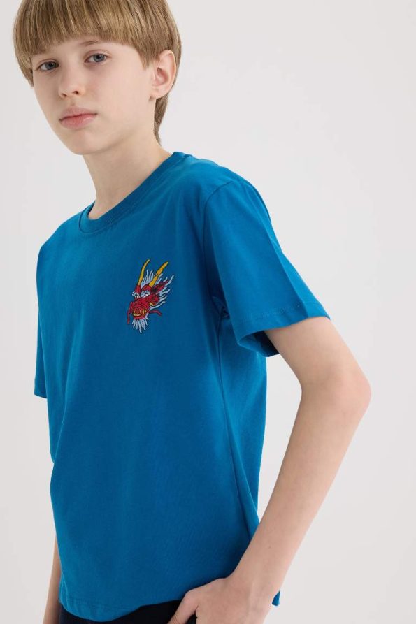 Boys' Short Sleeve Embroidered Crew Neck T-Shirt