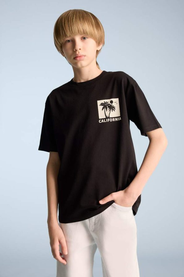 Boys' Short Sleeve Crew Neck T-Shirt with Back Print