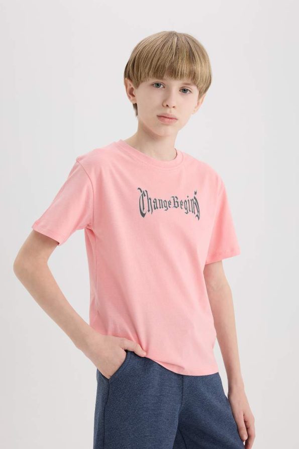 Boys' Short Sleeve Crew Neck T-Shirt with Back Print